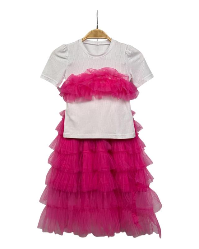 Compleu cu fusta din tull si tricou