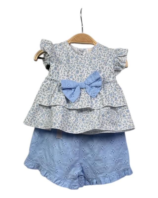 Compleu 2 piese cu pantaloni scurti si bluza cu imprimeu floral